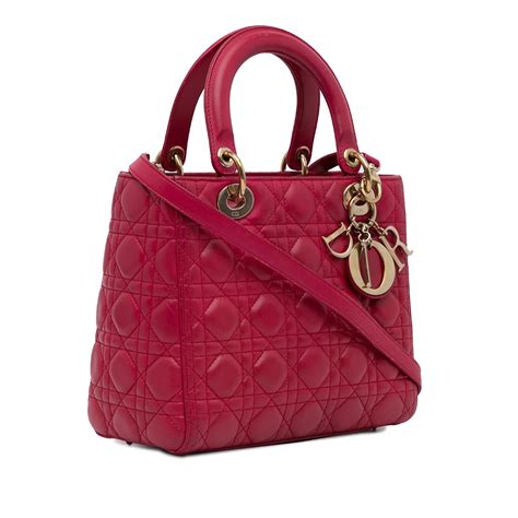 Sac à main Lady Dior Cannage en cuir d'agneau rouge moyen